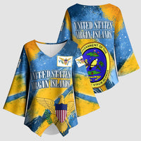 United States Virgin Islands Kimono Sleeve Blouse with Blue Yellow Eagle Design and Government Seal - Wonder Print Shop