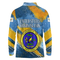 United States Virgin Islands Long Sleeve Polo Shirt with Blue Yellow Eagle Design and Government Seal - Wonder Print Shop