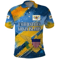 United States Virgin Islands Polo Shirt with Blue Yellow Eagle Design and Government Seal - Wonder Print Shop