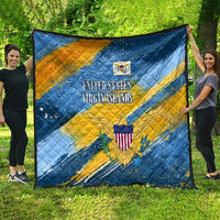 United States Virgin Islands Quilt with Blue Yellow Eagle Design and Government Seal - Wonder Print Shop
