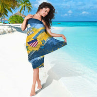 United States Virgin Islands Sarong with Blue Yellow Eagle Design and Government Seal - Wonder Print Shop