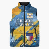 United States Virgin Islands Sleeveless Puffer Jacket with Blue Yellow Eagle Design and Government Seal - Wonder Print Shop