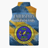 United States Virgin Islands Sleeveless Puffer Jacket with Blue Yellow Eagle Design and Government Seal - Wonder Print Shop