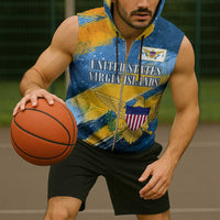 United States Virgin Islands Sleeveless Zip Hoodie with Blue Yellow Eagle Design and Government Seal - Wonder Print Shop