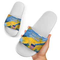 United States Virgin Islands Slide Sandals with Blue Yellow Eagle Design and Government Seal - Wonder Print Shop