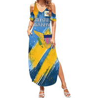 United States Virgin Islands Summer Maxi Dress with Blue Yellow Eagle Design and Government Seal - Wonder Print Shop