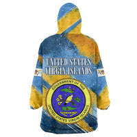 United States Virgin Islands Wearable Blanket Hoodie with Blue Yellow Eagle Design and Government Seal - Wonder Print Shop