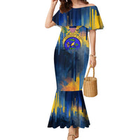 United States Virgin Islands Family Matching Mermaid Dress and Hawaiian Shirt with Blue Yellow Government Seal Design and Bald Eagle - Wonder Print Shop