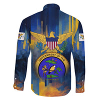United States Virgin Islands Family Matching Off The Shoulder Long Sleeve Dress and Hawaiian Shirt with Blue Yellow Government Seal Design and Bald Eagle - Wonder Print Shop