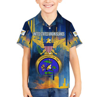 United States Virgin Islands Hawaiian Shirt with Blue Yellow Government Seal Design and Bald Eagle - Wonder Print Shop