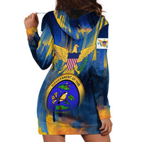 United States Virgin Islands Hoodie Dress with Blue Yellow Government Seal Design and Bald Eagle - Wonder Print Shop