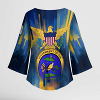 United States Virgin Islands Kimono Sleeve Blouse with Blue Yellow Government Seal Design and Bald Eagle - Wonder Print Shop