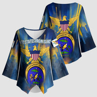 United States Virgin Islands Kimono Sleeve Blouse with Blue Yellow Government Seal Design and Bald Eagle - Wonder Print Shop