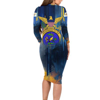 United States Virgin Islands Long Sleeve Bodycon Dress with Blue Yellow Government Seal Design and Bald Eagle - Wonder Print Shop
