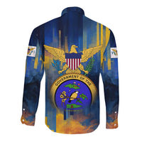 United States Virgin Islands Long Sleeve Button Shirt with Blue Yellow Government Seal Design and Bald Eagle - Wonder Print Shop