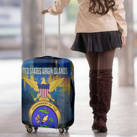 United States Virgin Islands Luggage Cover with Blue Yellow Government Seal Design and Bald Eagle - Wonder Print Shop