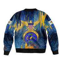 United States Virgin Islands Sleeve Zip Bomber Jacket with Blue Yellow Government Seal Design and Bald Eagle - Wonder Print Shop