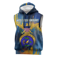 United States Virgin Islands Sleeveless Hoodie with Blue Yellow Government Seal Design and Bald Eagle - Wonder Print Shop