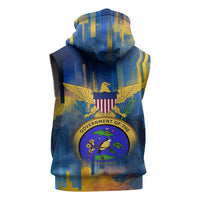 United States Virgin Islands Sleeveless Hoodie with Blue Yellow Government Seal Design and Bald Eagle - Wonder Print Shop