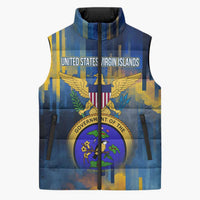 United States Virgin Islands Sleeveless Puffer Jacket with Blue Yellow Government Seal Design and Bald Eagle - Wonder Print Shop