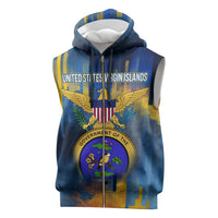 United States Virgin Islands Sleeveless Zip Hoodie with Blue Yellow Government Seal Design and Bald Eagle - Wonder Print Shop