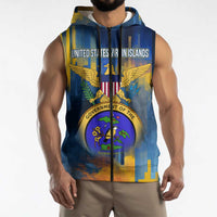 United States Virgin Islands Sleeveless Zip Hoodie with Blue Yellow Government Seal Design and Bald Eagle - Wonder Print Shop