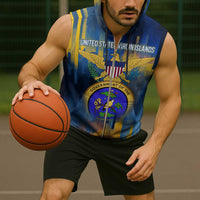 United States Virgin Islands Sleeveless Zip Hoodie with Blue Yellow Government Seal Design and Bald Eagle - Wonder Print Shop