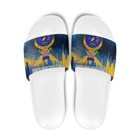 United States Virgin Islands Slide Sandals with Blue Yellow Government Seal Design and Bald Eagle - Wonder Print Shop