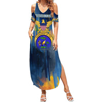 United States Virgin Islands Summer Maxi Dress with Blue Yellow Government Seal Design and Bald Eagle - Wonder Print Shop