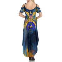 United States Virgin Islands Summer Maxi Dress with Blue Yellow Government Seal Design and Bald Eagle - Wonder Print Shop