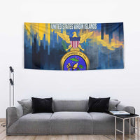 United States Virgin Islands Tapestry with Blue Yellow Government Seal Design and Bald Eagle - Wonder Print Shop