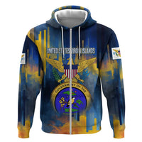 United States Virgin Islands Zip Hoodie with Blue Yellow Government Seal Design and Bald Eagle - Wonder Print Shop
