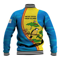 United States Virgin Islands Baseball Jacket with Blue Yellow Wave Design and Island Map Bird - Wonder Print Shop