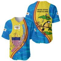 United States Virgin Islands Baseball Jersey with Blue Yellow Wave Design and Island Map Bird - Wonder Print Shop