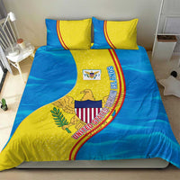 United States Virgin Islands Bedding Set with Blue Yellow Wave Design and Island Map Bird - Wonder Print Shop
