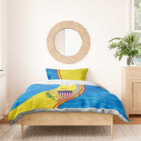 United States Virgin Islands Bedding Set with Blue Yellow Wave Design and Island Map Bird - Wonder Print Shop