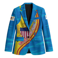 United States Virgin Islands Blazer with Blue Yellow Wave Design and Island Map Bird - Wonder Print Shop