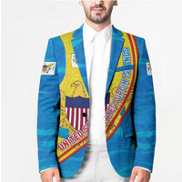United States Virgin Islands Blazer with Blue Yellow Wave Design and Island Map Bird - Wonder Print Shop
