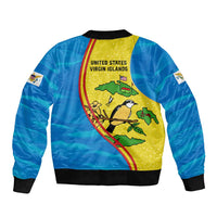United States Virgin Islands Bomber Jacket with Blue Yellow Wave Design and Island Map Bird - Wonder Print Shop
