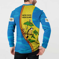 United States Virgin Islands Button Sweatshirt with Blue Yellow Wave Design and Island Map Bird - Wonder Print Shop