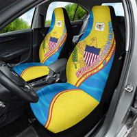 United States Virgin Islands Car Seat Cover with Blue Yellow Wave Design and Island Map Bird - Wonder Print Shop