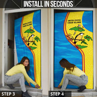 United States Virgin Islands Door Cover with Blue Yellow Wave Design and Island Map Bird - Wonder Print Shop