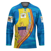 United States Virgin Islands Hockey Jersey with Blue Yellow Wave Design and Island Map Bird - Wonder Print Shop