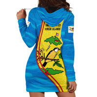 United States Virgin Islands Hoodie Dress with Blue Yellow Wave Design and Island Map Bird - Wonder Print Shop