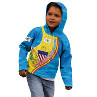 United States Virgin Islands Kid Hoodie with Blue Yellow Wave Design and Island Map Bird - Wonder Print Shop