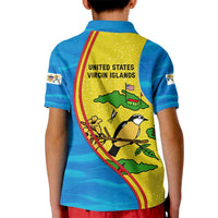 United States Virgin Islands Kid Polo Shirt with Blue Yellow Wave Design and Island Map Bird - Wonder Print Shop