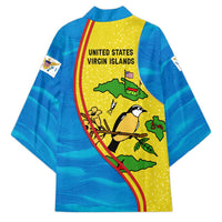 United States Virgin Islands Kimono with Blue Yellow Wave Design and Island Map Bird - Wonder Print Shop