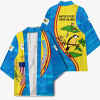 United States Virgin Islands Kimono with Blue Yellow Wave Design and Island Map Bird - Wonder Print Shop