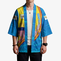 United States Virgin Islands Kimono with Blue Yellow Wave Design and Island Map Bird - Wonder Print Shop