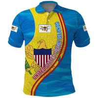 United States Virgin Islands Polo Shirt with Blue Yellow Wave Design and Island Map Bird - Wonder Print Shop